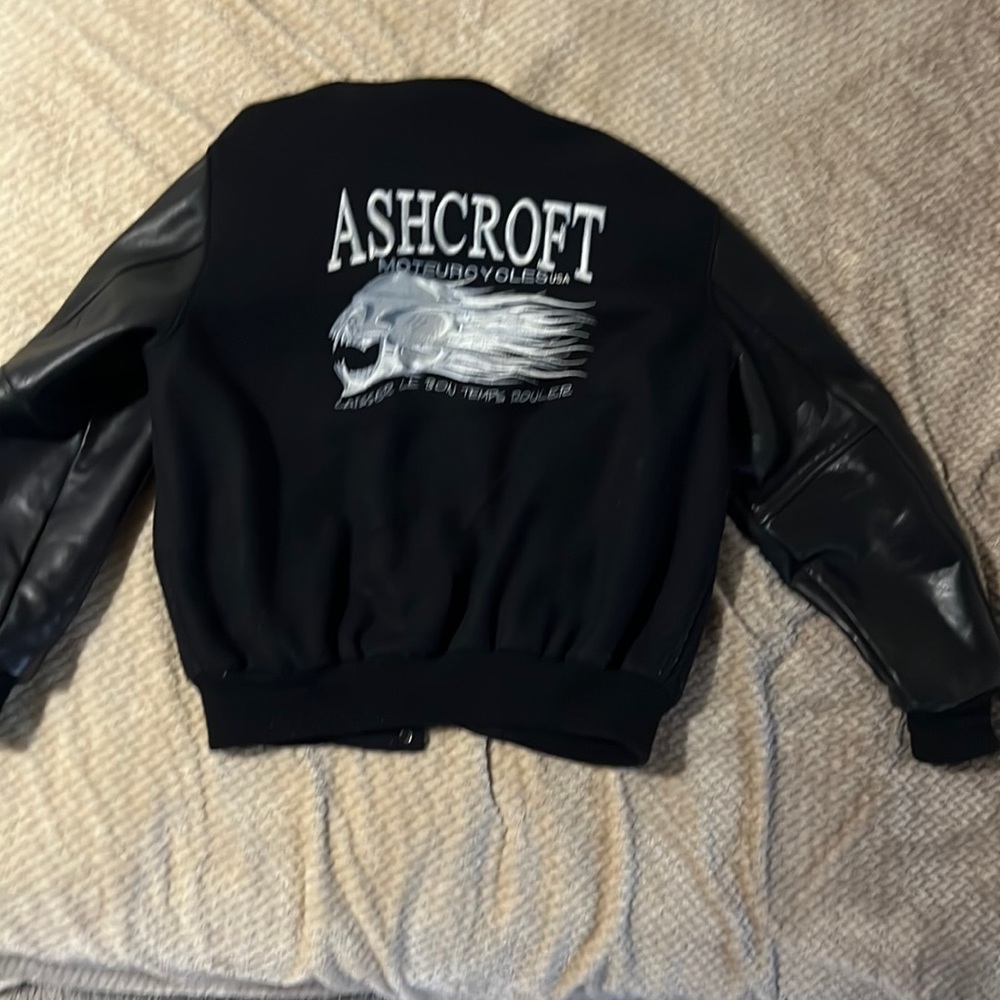 Host Pick🤎Ashcroft Motorcycles Embroidered Letterman Jacket punk goth skull